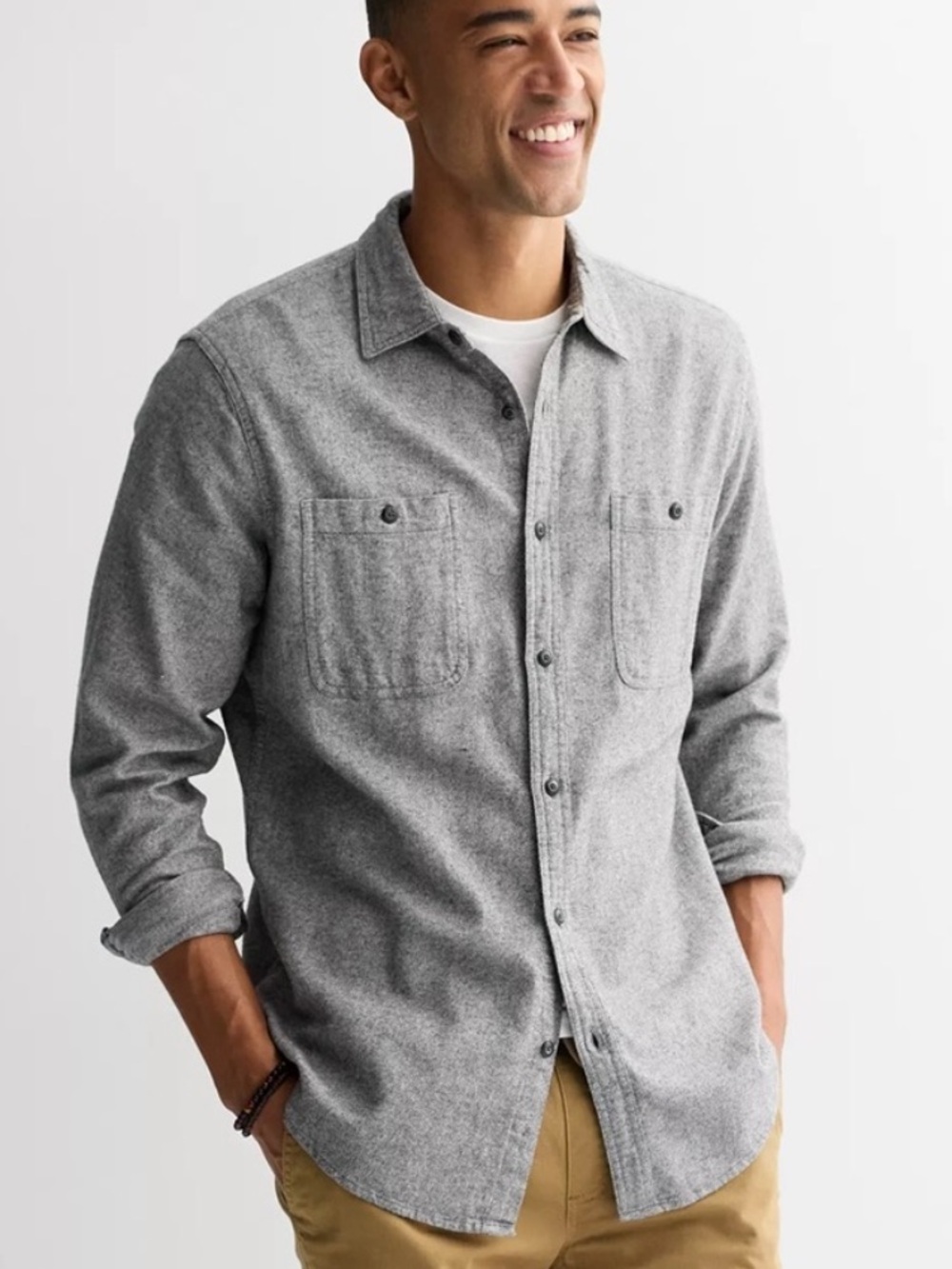 J. Crew Men's Chambray Grey Button-Front Shirt Jacket